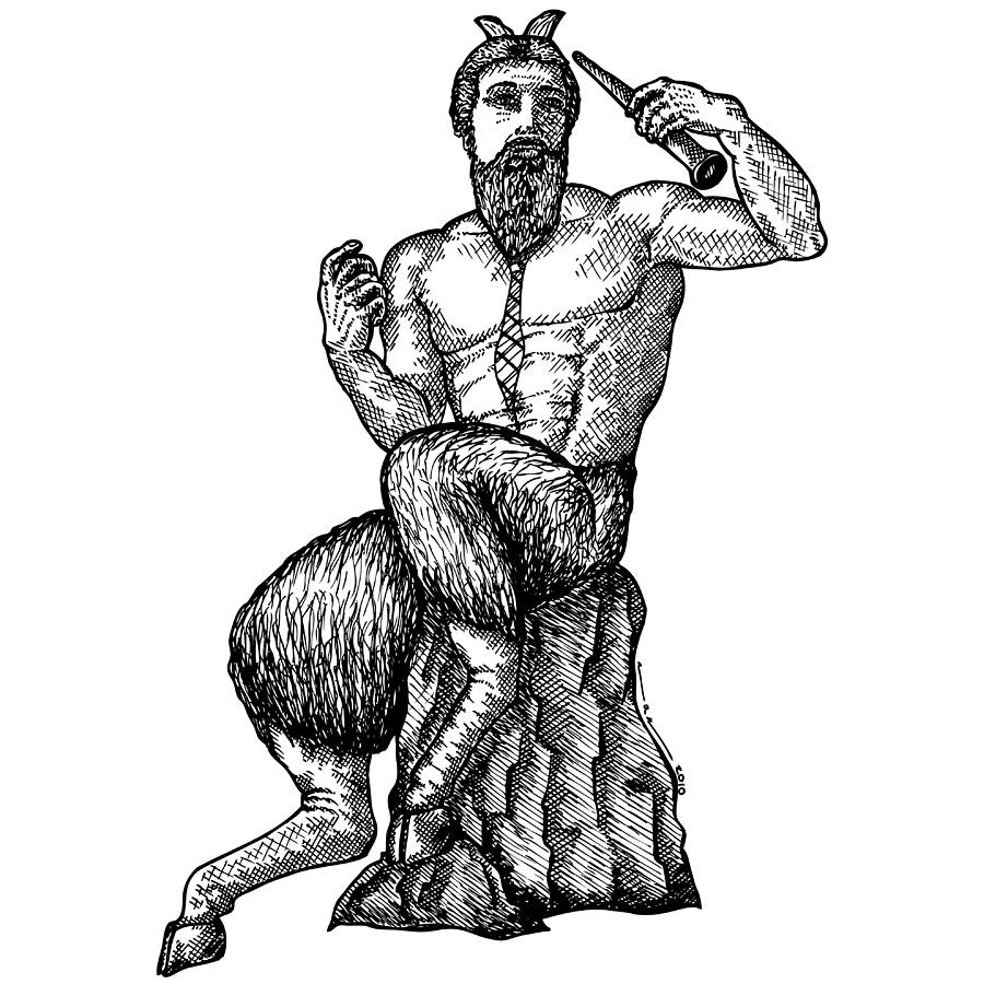 900x900 Pan Satyr With Tie Drawing - Satyr Drawing