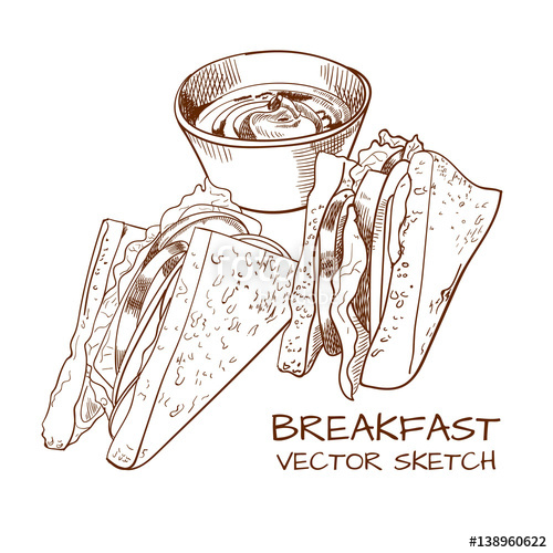500x500 vector sketched breakfast sandwiches and sauce drawing stock - Sauce Drawing