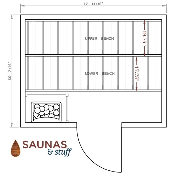 600x600 Harvia X Sauna Kit - Sauna Drawing