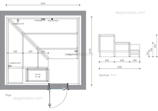 540x380 Sauna Dwg, Free Cad Blocks Download - Sauna Drawing