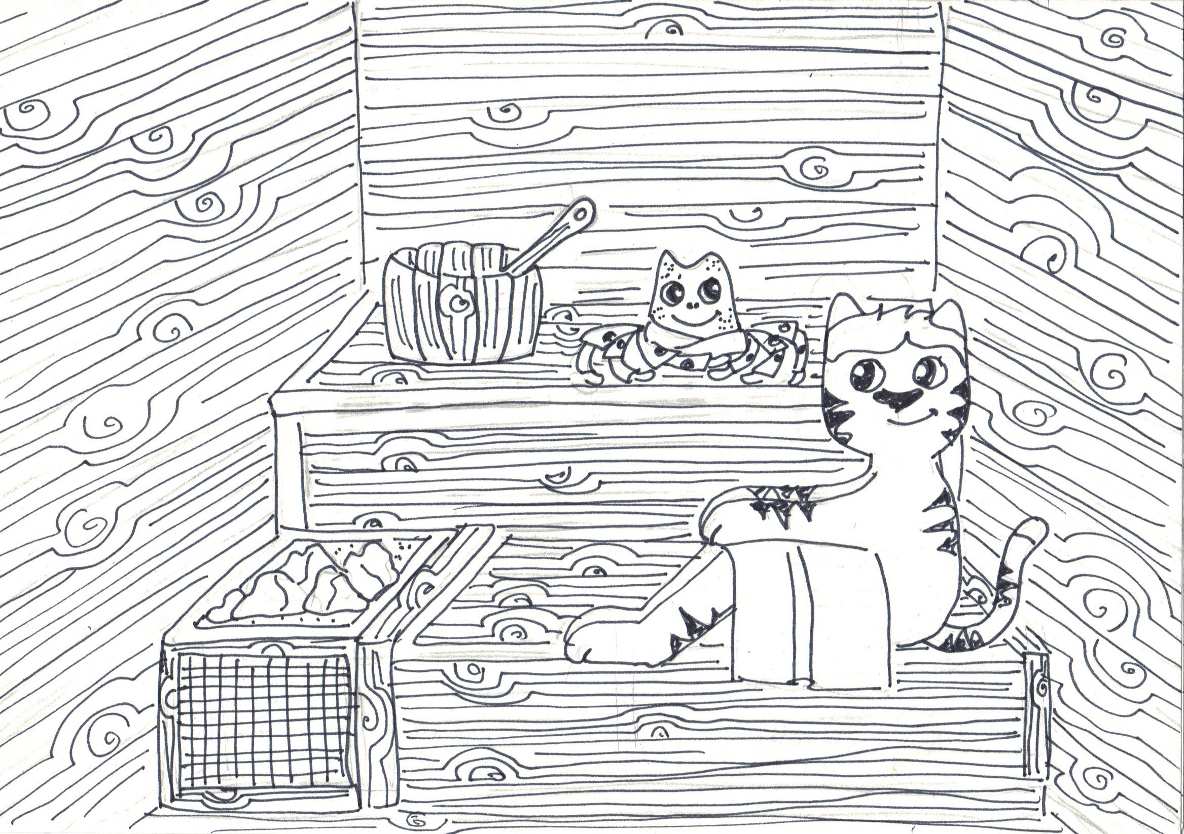 2335x1646 sweating in a finnish sauna what a cat! the crafty sisters - Sauna Drawing