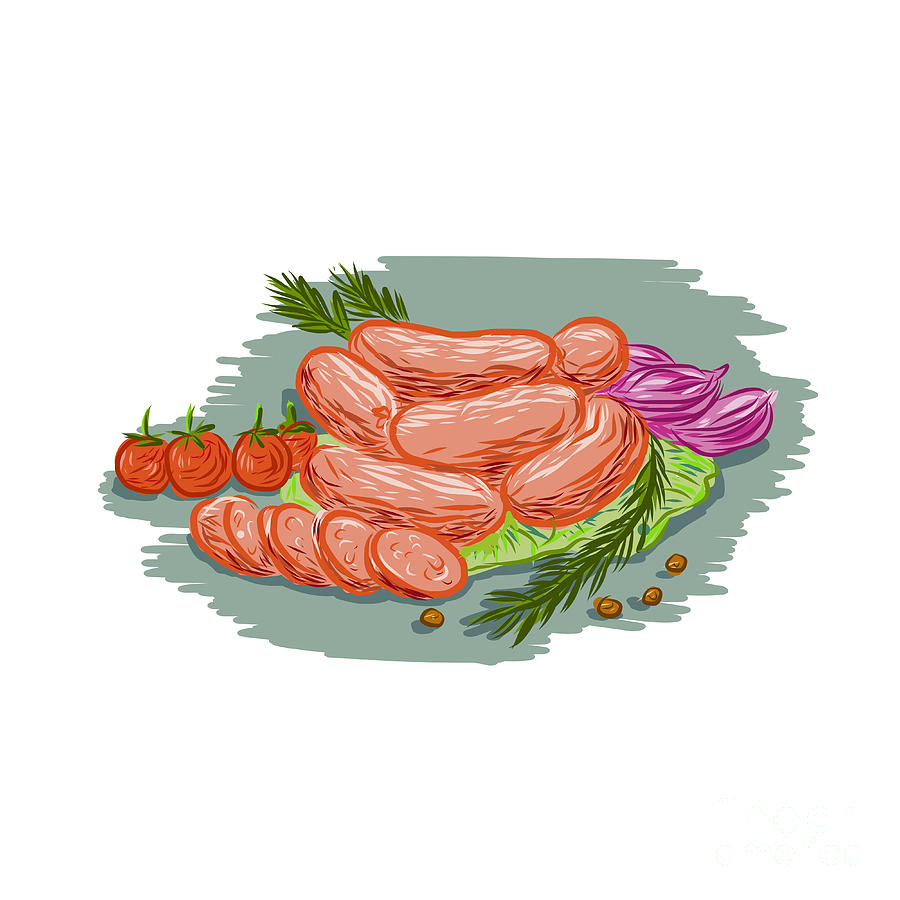 900x900 pork sausages vegetables drawing digital art - Sausage Drawing
