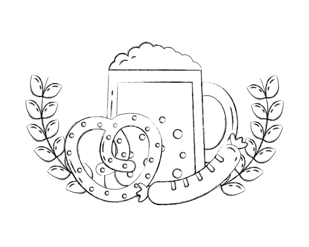 1000x800 oktoberfest beer sausage and pretzel emblem vector illustration - Sausage Drawing