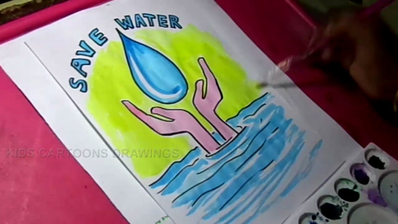 1280x720 How To Draw Save Water Poster Color Drawing For Kids - Save Drawing