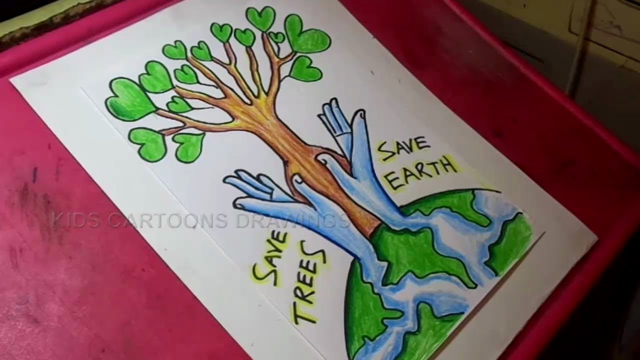 1280x720 How To Draw Save Trees And Save Earth And Save Water Drawing - Save Earth Drawing Picture