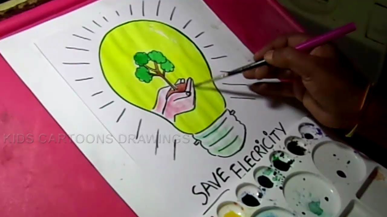 1280x720 How To Draw Save Electricity Save Energy Drawing For Kids - Save Electricity Drawing