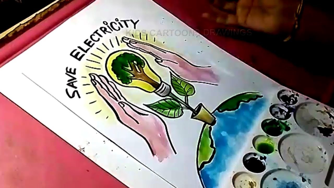 1280x720 How To Draw Save Electricity And Save The World Drawing For Kids - Save Electricity Drawing