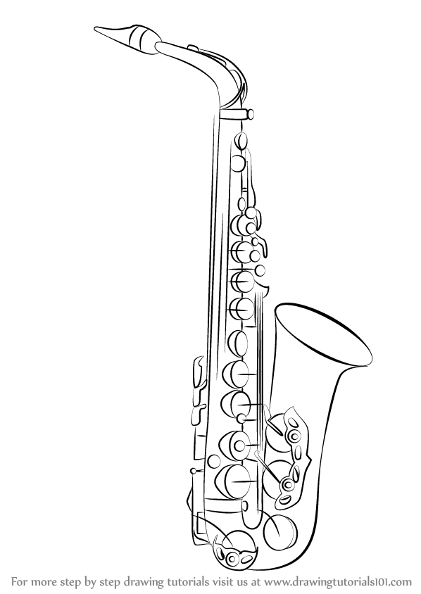 598x844 learn how to draw a saxophone - Sax Drawing