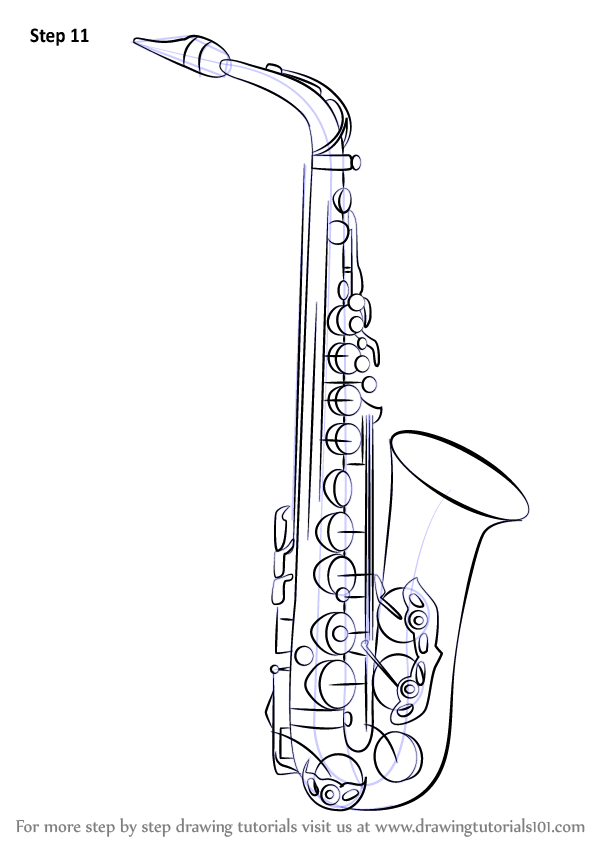 598x844 learn how to draw a saxophone - Saxophone Drawing
