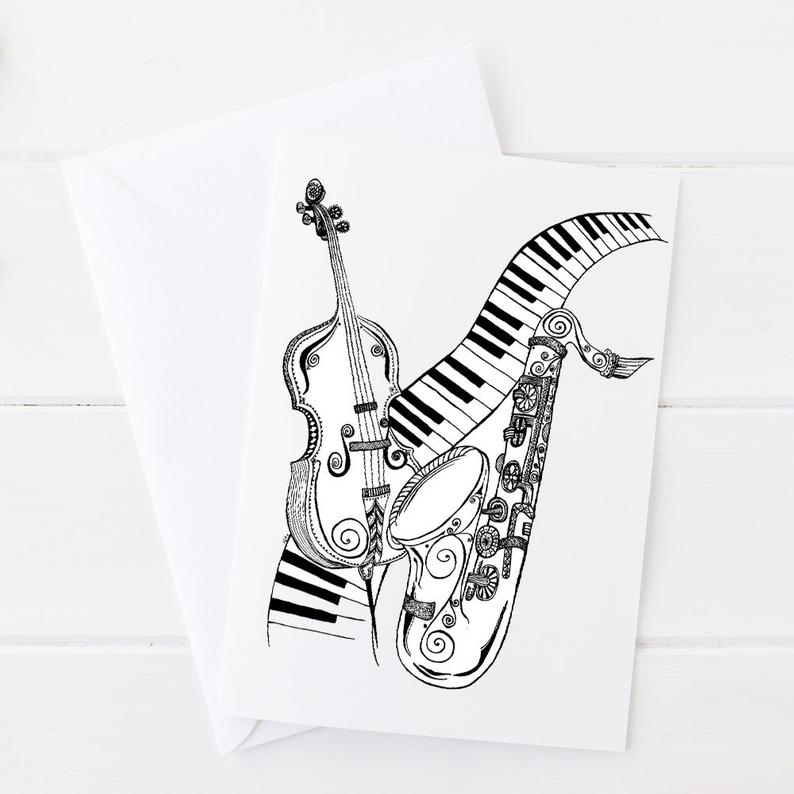 794x794 music card musical instrument drawing saxophone drawing etsy - Saxophone Drawing