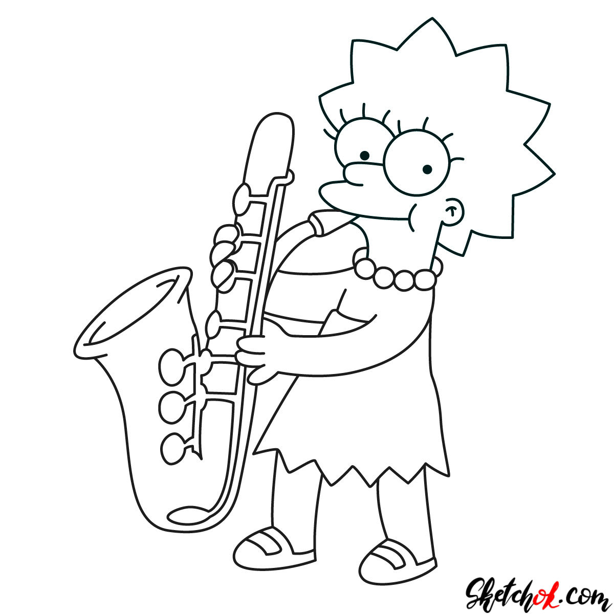 1200x1200 how to draw lisa simpson playing the saxophone - Saxophone Drawing