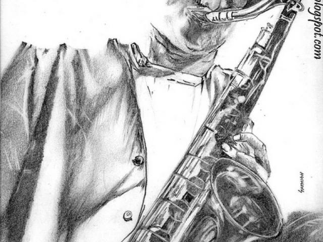 640x480 drawn saxophone pencil - Saxophone Pencil Drawing