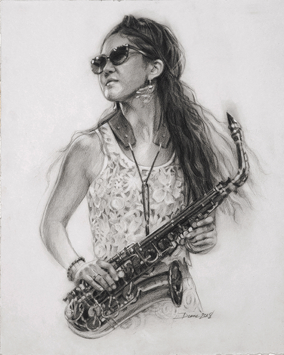 576x720 Pencil Drawings - Saxophone Pencil Drawing