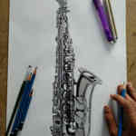 150x150 saxophone - Saxophone Pencil Drawing