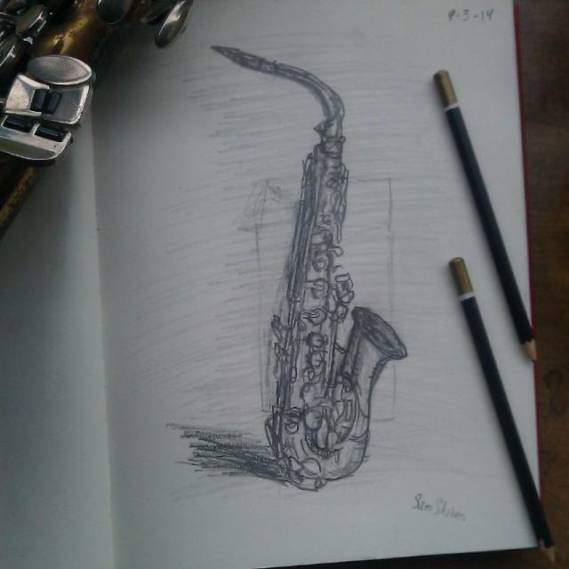 640x640 Sam Shaban This Morning's Study - Saxophone Pencil Drawing