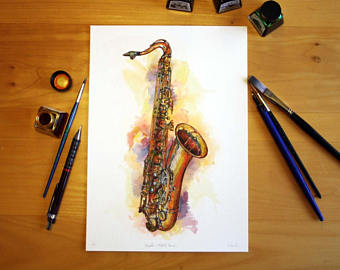 340x270 tenor saxophone art etsy - Saxophone Pencil Drawing