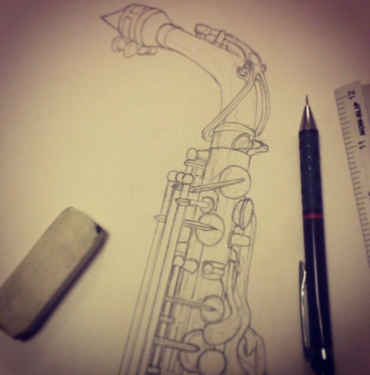1183x1200 on twitter pencil study for a pen ink alto - Saxophone Pencil Drawing