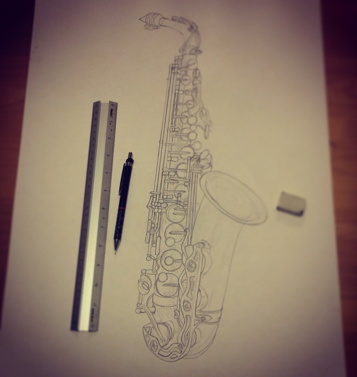 1136x1200 Hashtag On Twitter - Saxophone Pencil Drawing