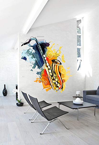 413x606 stickersforlife full color wall decal saxophone - Saxophone Pencil Drawing