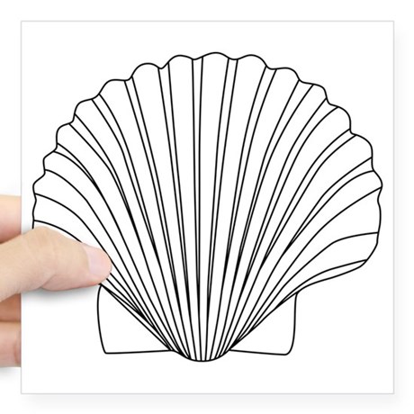 460x460 Scallop Shell Square Stickers - Scallop Shell Drawing