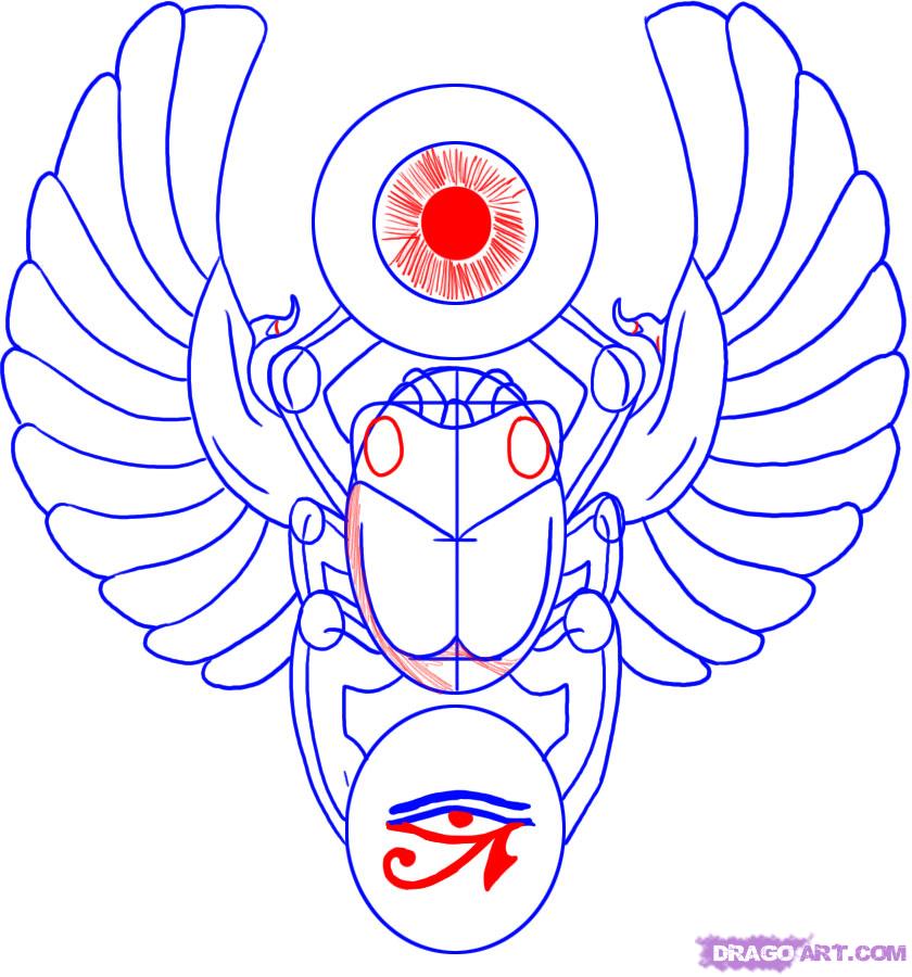 840x900 step how to draw a scarab design - Scarab Drawing