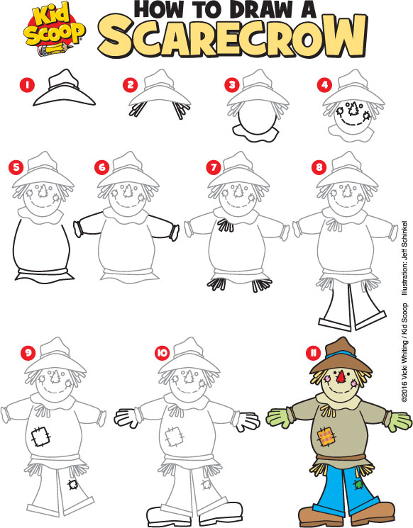 582x745 How To Draw A Scarecrow Kid Scoop - Scarecrow Drawing