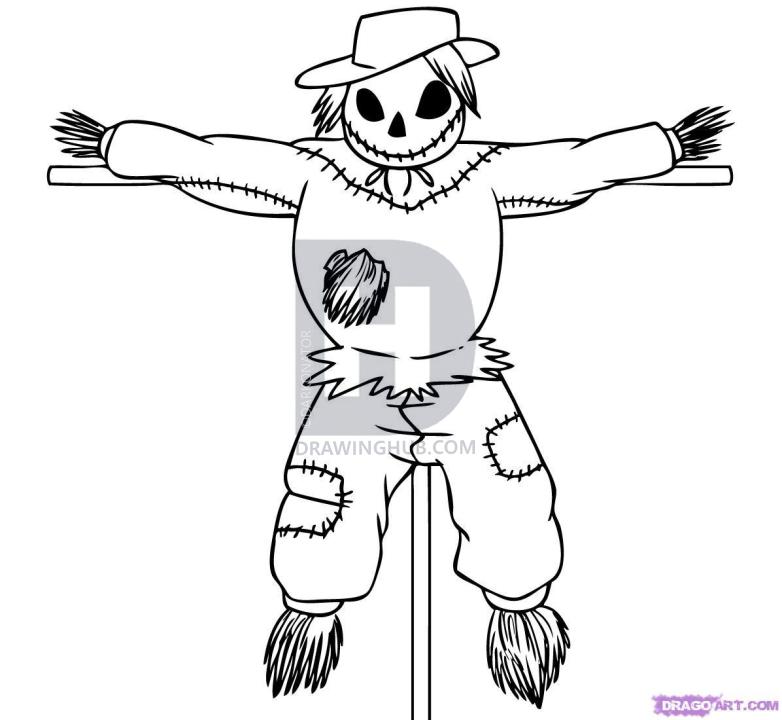 782x720 How To Draw A Scarecrow, Step - Scarecrow Drawing