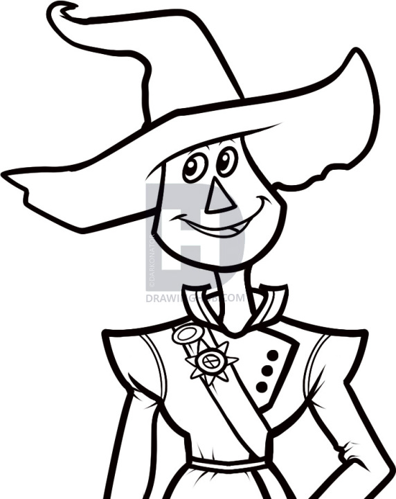 572x720 How To Draw Scarecrow, Dorothy Of Oz, Step - Scarecrow Drawing