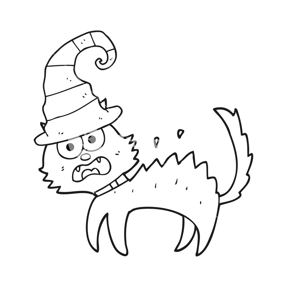 1000x1000 Freehand Drawn Black And White Cartoon Scared Black Cat Royalty - Scared Cat Drawing