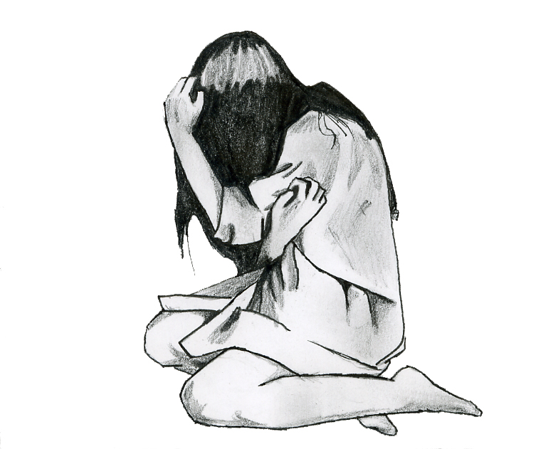 760x631 Lineart Girl Kneeling For Free Download - Scared Girl Drawing