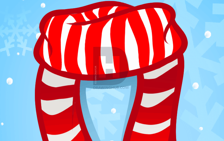 739x465 how to draw a scarf, step - Scarf Drawing