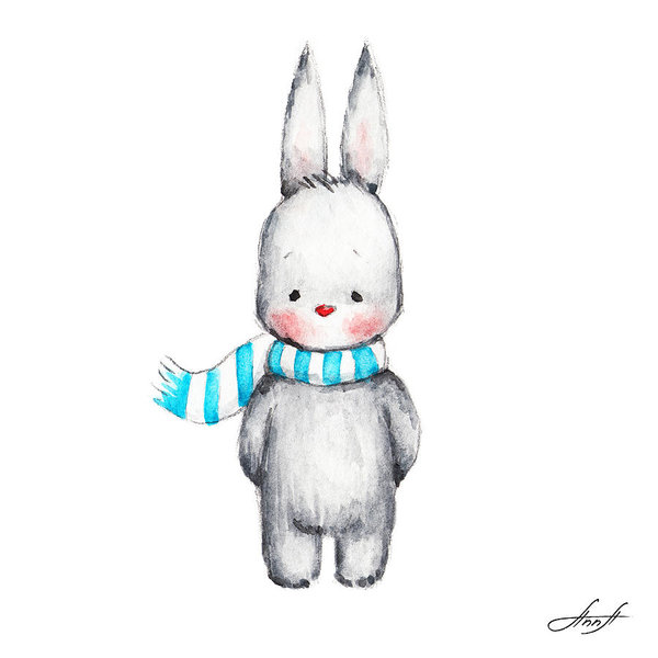 600x600 the drawing of cute bunny in scarf poster - Scarf Drawing