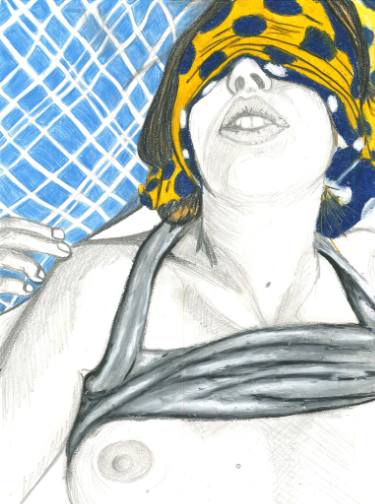 375x504 woman with spotted scarf drawing - Scarf Drawing