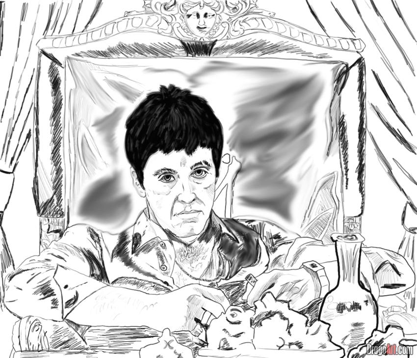 850x729 how to draw al pacino as scarface, step - Scarface Drawing
