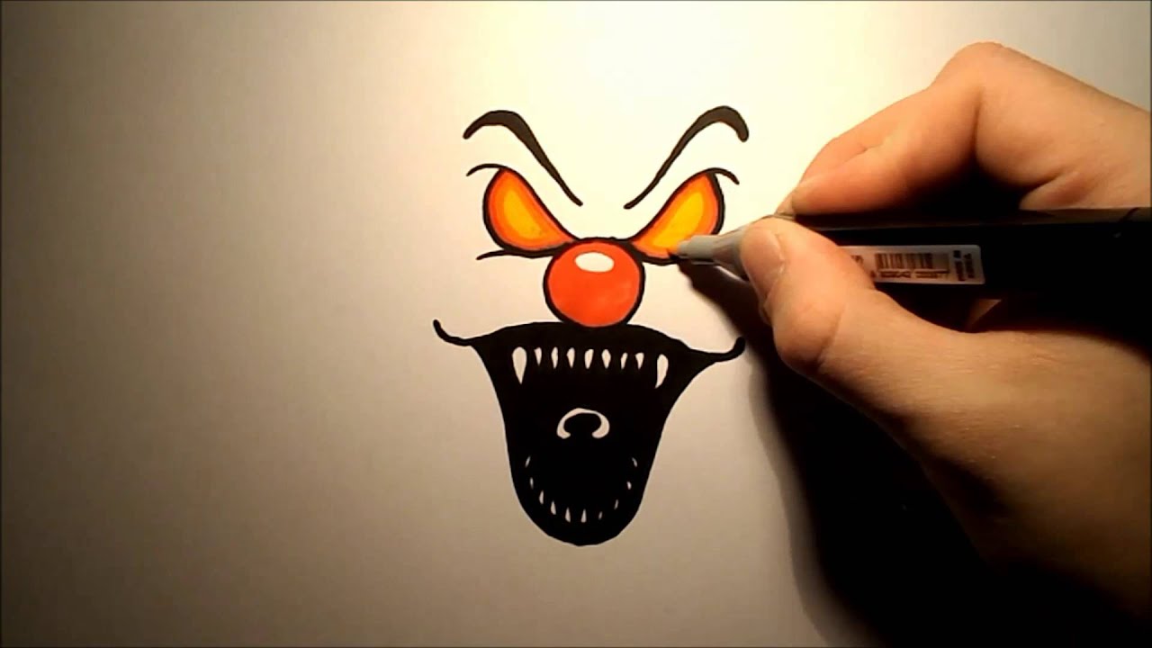 1280x720 How To Draw An Evil Clown - Scary Clown Face Drawing