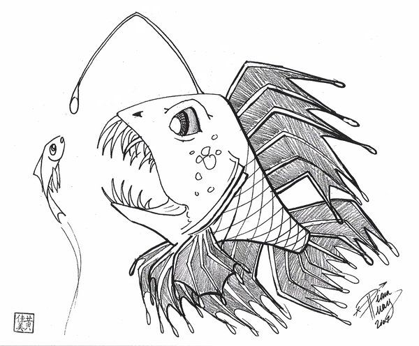 600x496 Draw A Scary Fish - Scary Fish Drawing