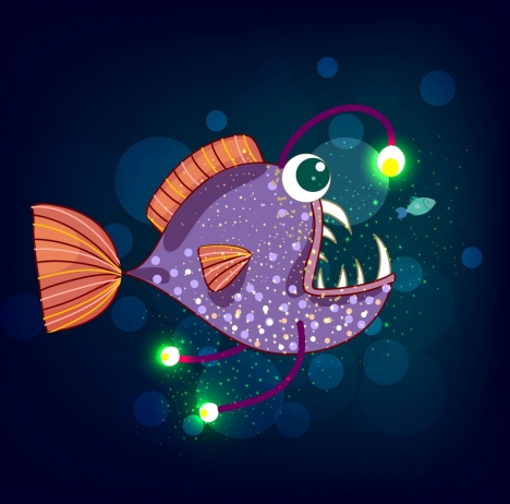 468x462 Fish Drawing Scary Design Multicolored Decor Vectors Stock - Scary Fish Drawing