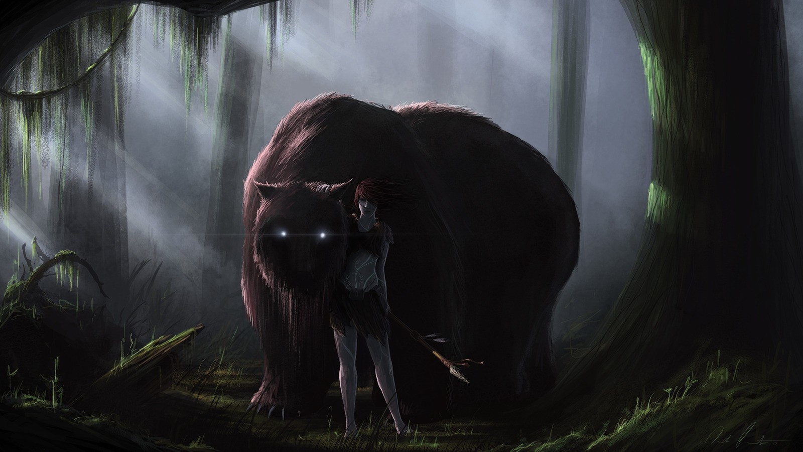 1600x900 creature creepy forest drawing warrior wallpaper - Scary Forest Drawing