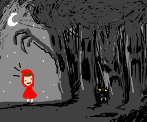 300x250 Red Riding Hood Scary Forest W Wolves Drawing - Scary Forest Drawing