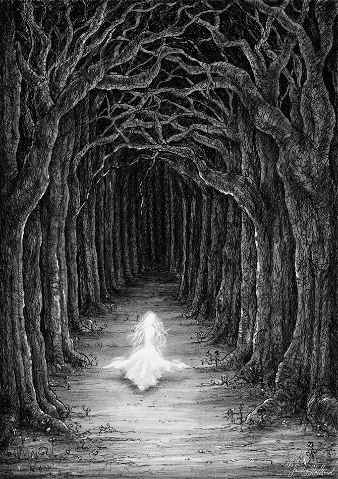 670x950 spooky graphite and pencil drawings - Scary Forest Drawing
