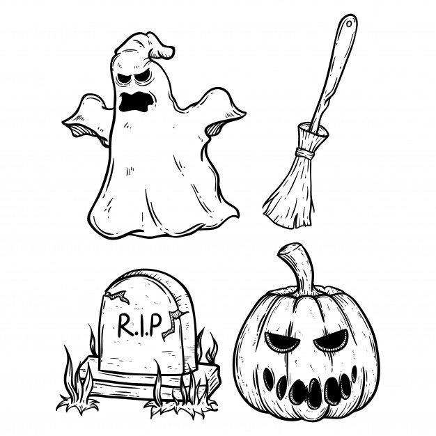 626x626 Set Of Scary Halloween Icons Using Doodle Art Or Hand Drawing - Scary Hand Drawing