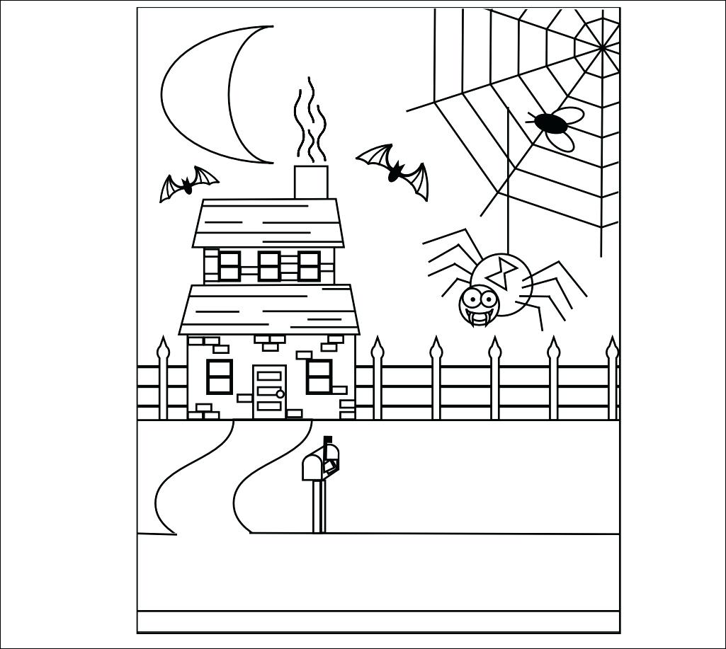 1025x917 Haunted House Drawing For Halloween Coloring Pages Colouring - Scary House Drawing
