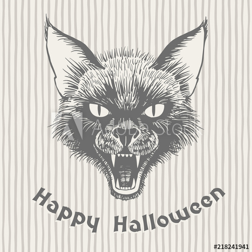 500x500 Happy Halloween Vintage Hand Drawn Greeting Card Scary Black - Scary Mouth Drawing