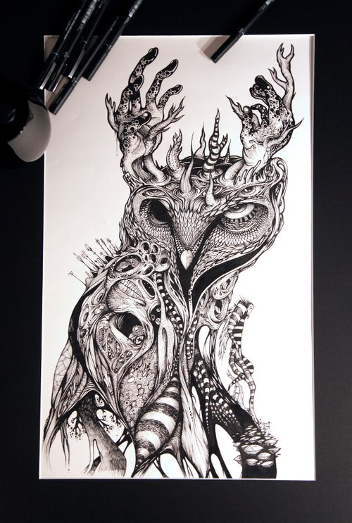 500x743 Image About Beautiful In Art - Scary Owl Drawing