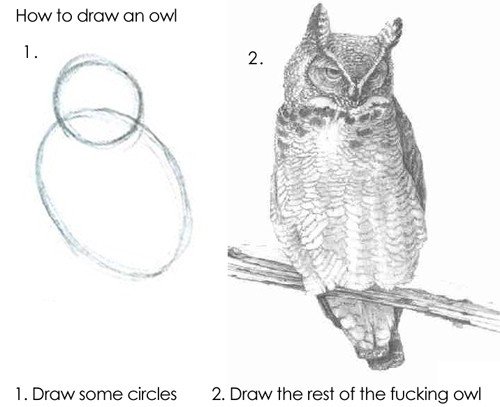500x407 Scaryduck Not Scary Not A Duck How To Draw An Owl - Scary Owl Drawing