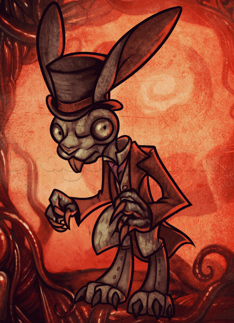 819x1130 How To Draw The Rabbit From Alice Madness, Step - Scary Rabbit Drawing