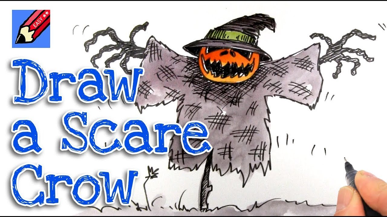 1280x720 How To Draw A Pumpkin Head Scarecrow Real Easy - Scary Scarecrow Drawing