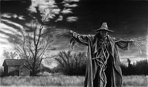 300x176 Nightmare On The Farm Drawing - Scary Scarecrow Drawing