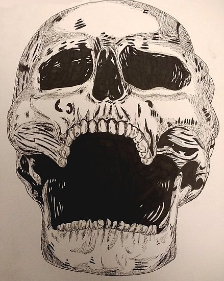 439x550 Scary Laughing Skull Illustration Posters - Scary Skull Drawing