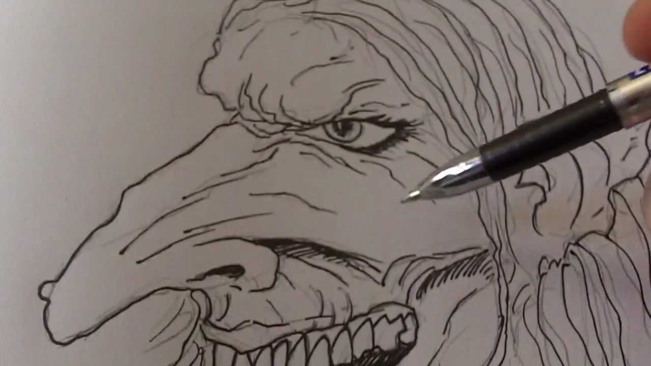 1280x720 how to draw a witch face part inking - Scary Witch Drawing